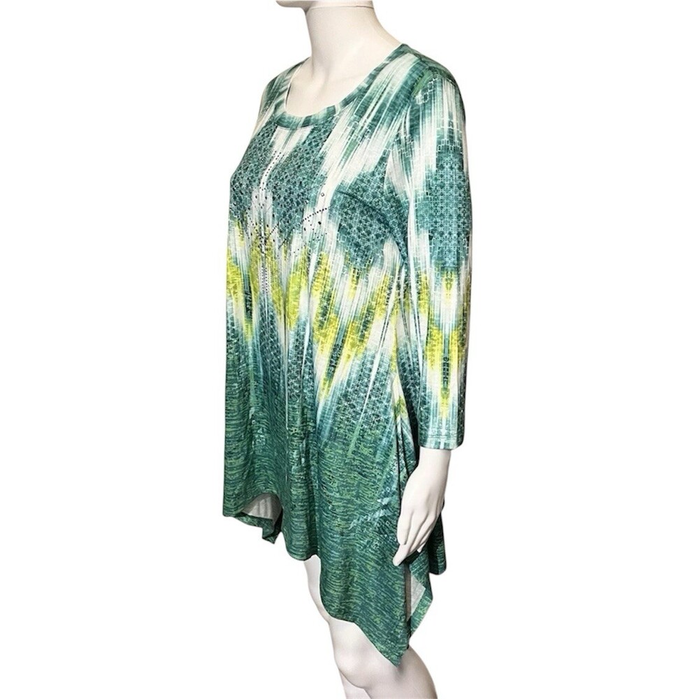 One World Tunic Top Colorful Embellished Boho Stretch Fairy Cyber Y2K Babydoll